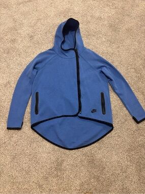Nike Blue Hooded Asymmetrical Zip Jacket with Black Trim
